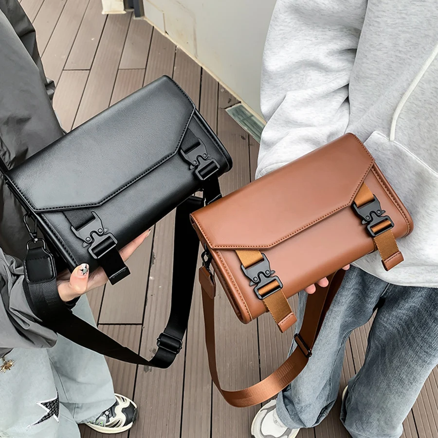 

Минималистичная черная сумка через плечо в стиле ретро для женщин/мужчин, из искусственной кожи, маленькая квадратная сумка-мессенджер унисекс для повседневного использования, коричневая