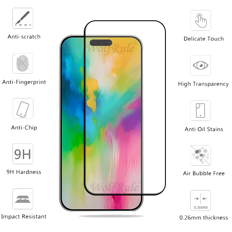 4pcs For iPhone 16 Pro Max Glass iPhone 16 15 14 13 Pro Max Glass Protective Full Cover Glue Screen Protector iPhone 16 Pro Max