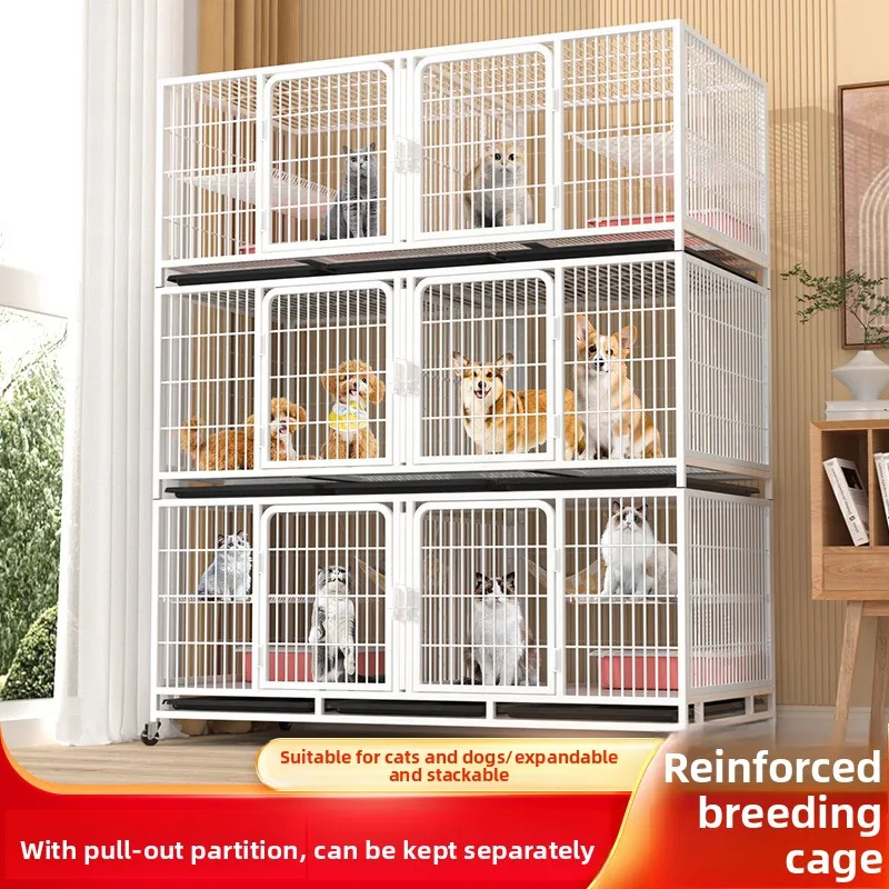 Three-Story Iron Multi-Layer Cat Breeding Cage with Partitions Stackable Design for Pet Shops & Cattery Boarding Animal