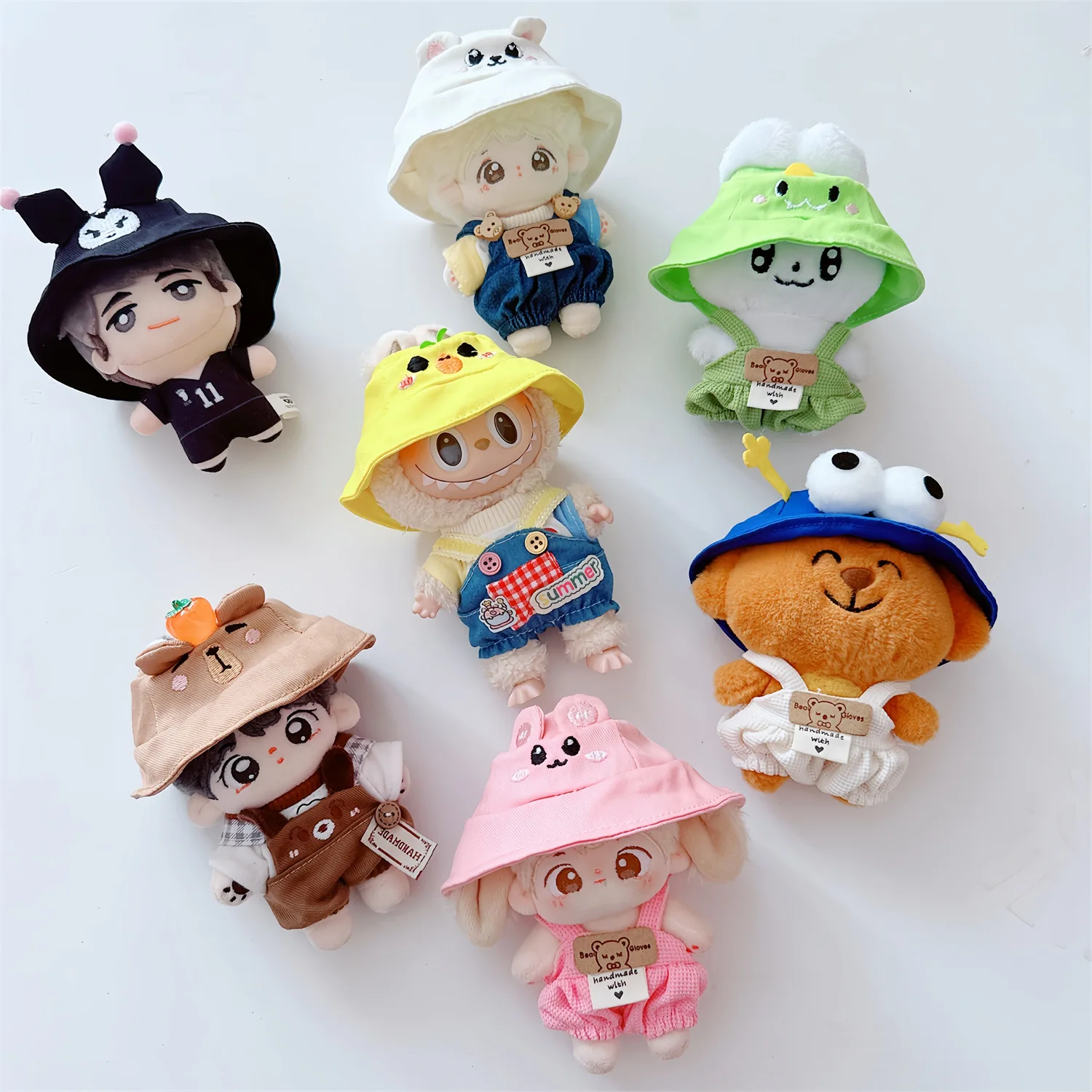 17cm Mini Plush Doll'S Clothes Outfit Accessories Cute Hat Overall for Labubu Clothes Time to chill Doll Clothes