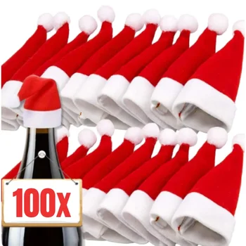 Mini sombrero de Papá Noel, cubiertas para botellas de vino, tapas de piruletas de tela no tejida, soporte para botellas de Navidad, vajilla de cocina, decoración de cena