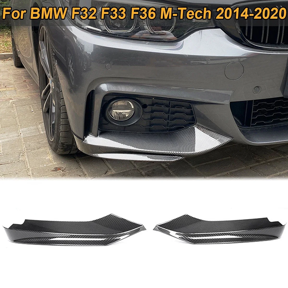 For BMW F32 F33 F36 4 Series 2014-2020 M-Tech ONLY Front Bumper Canards Splitter Side Spoiler Cover Trim Sticker Car Accessories