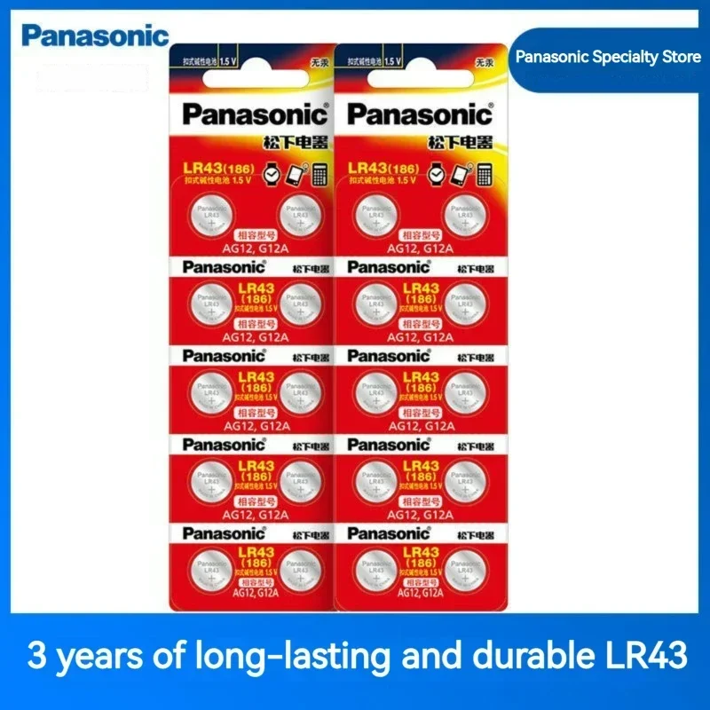 Panasonic LR43 186 AG12 386 SR1142 LR1142 SR43 301 V12GA 1.5V Alkaline Button Cell Battery For Watch Calculator Remote Control