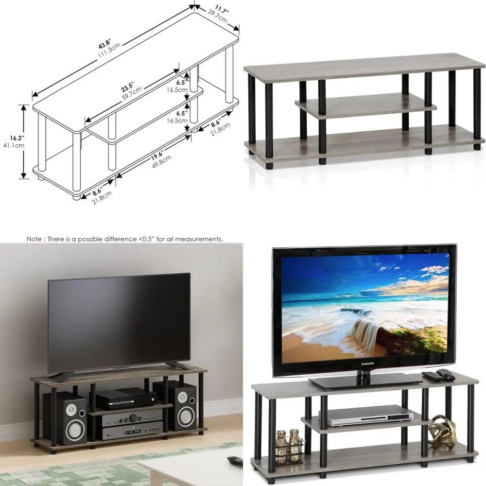 

3-уровневый круглый телевизионный стеллаж для телевизоров до 50 дюймов, сборка без инструментов, отделка из дуба (серый/черный)