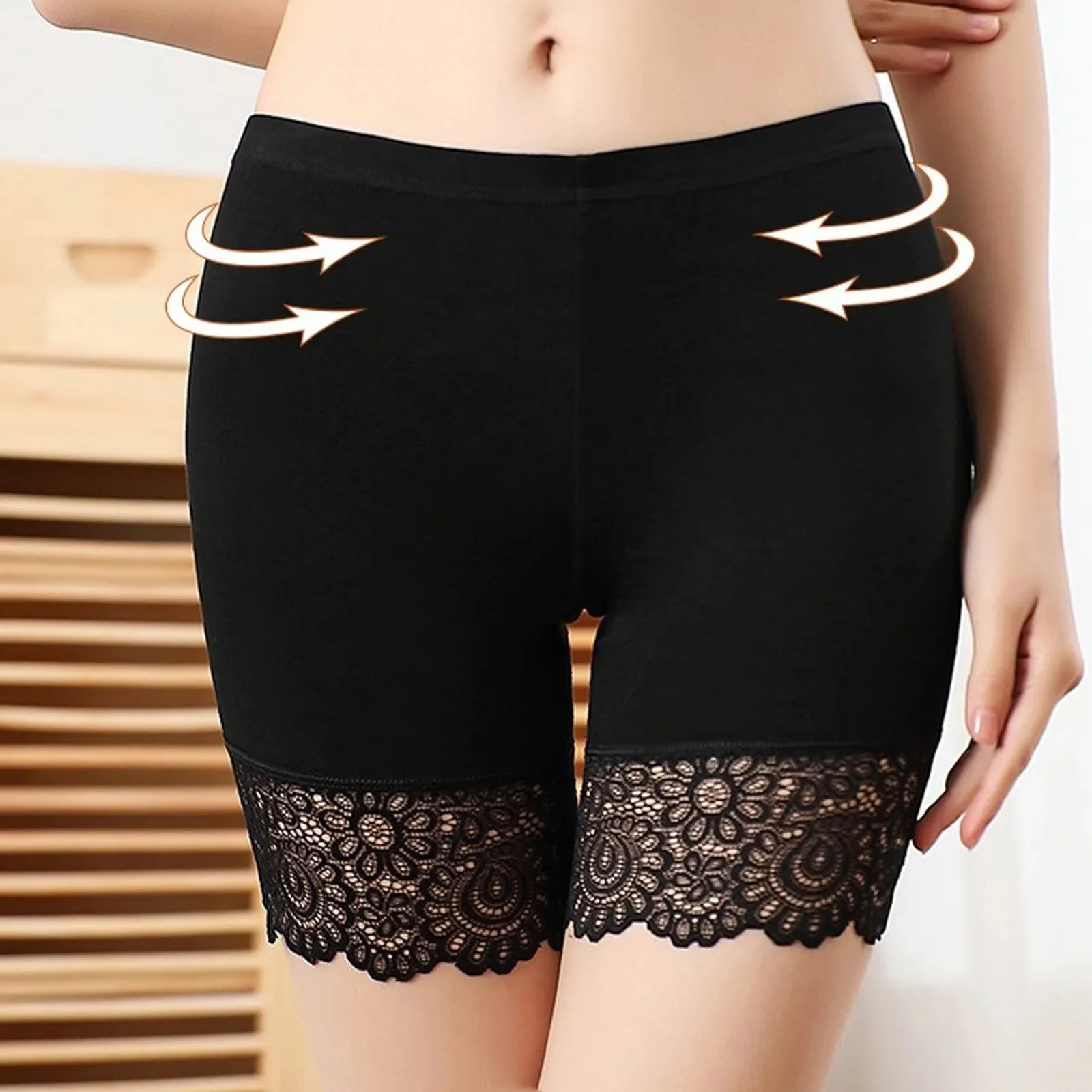 Short de Sécurité en Coton Doux pour Femme, Sous-Vêtement Sans Couture, Pantalon Court Sexy en Dentelle, Boxer Noir