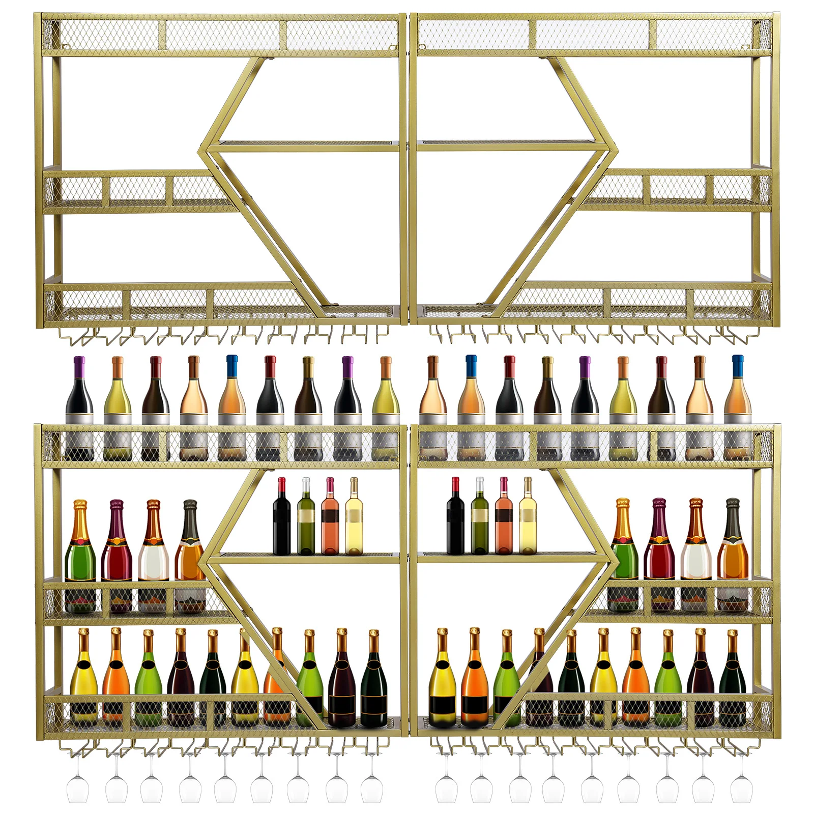 

Metal Wine Bottles Storage Display Storage Shelf with Wine Glass Holder Wine Bottle & Glass Holder for Home Dining Room Kitchen