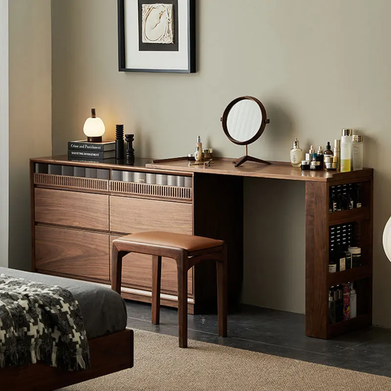Black walnut dresser chest integrated Nordic solid wood cosmetic table log wind bedroom bedside table bedside cabinet