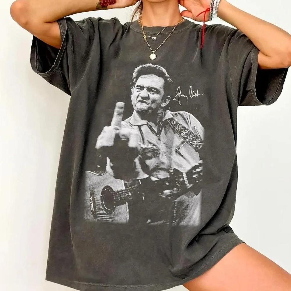 Camiseta con estampado gráfico del cantante de música country clásico Johnny Cash, ropa de calle para hombre y mujer, Top de algodón de gran tamaño, camiseta nueva de verano