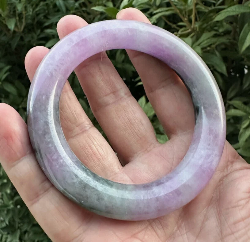 Round rod Natural Grade AAA Icy Green Lavender Jade jadeite bracelet Bangle 58mm