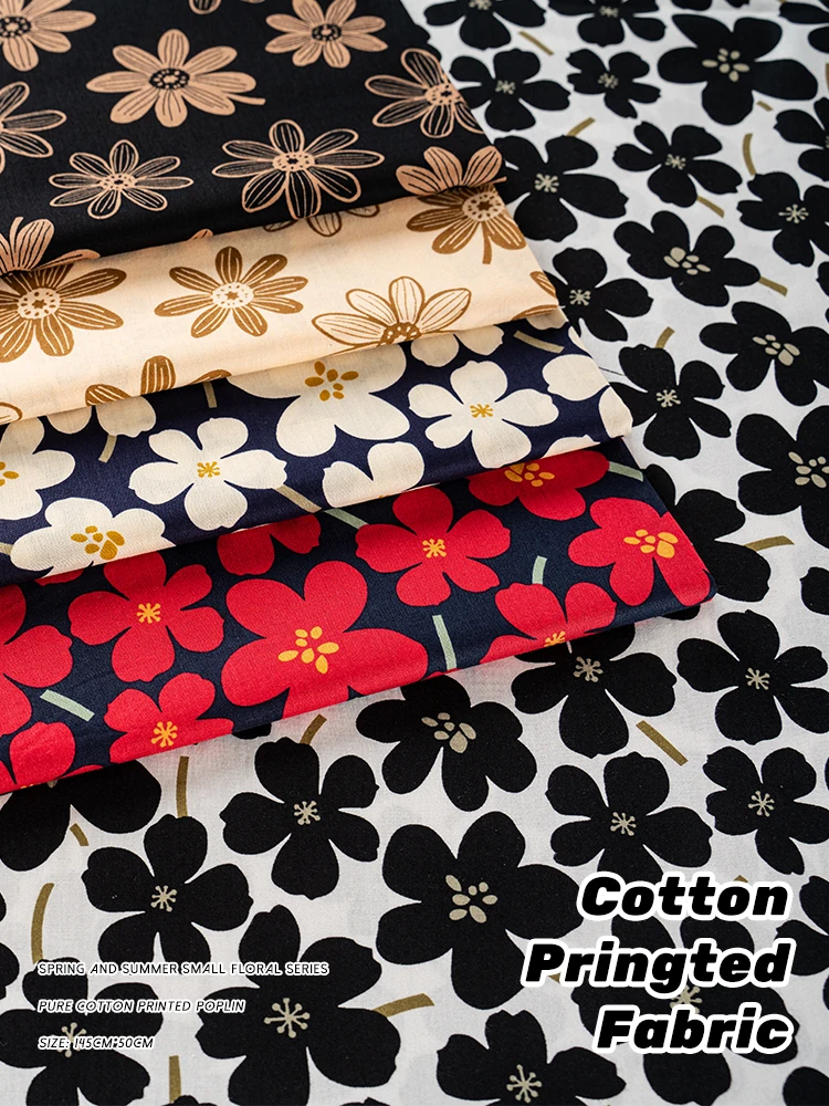 cotton poplin fabrics dark/white daisies printed vintage big floral pattern fashion sewing for bag dress textile cloth by meters