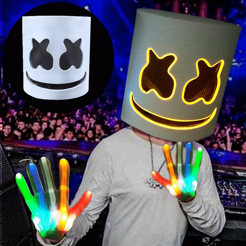 Hot sale Luminous Head Cover LED Light Up DJ Marshmello Cosplay Headgear Glowing headcover for Neon Night Club Music Rave Props image 6