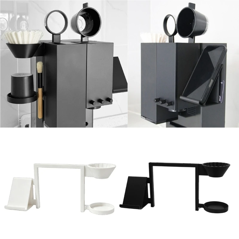 Side-Mount Coffee Accessory Rack Set, Plastic Filter Tray and Tool Shelf for Left-Side Coffee Unit Storage Zone D2RD