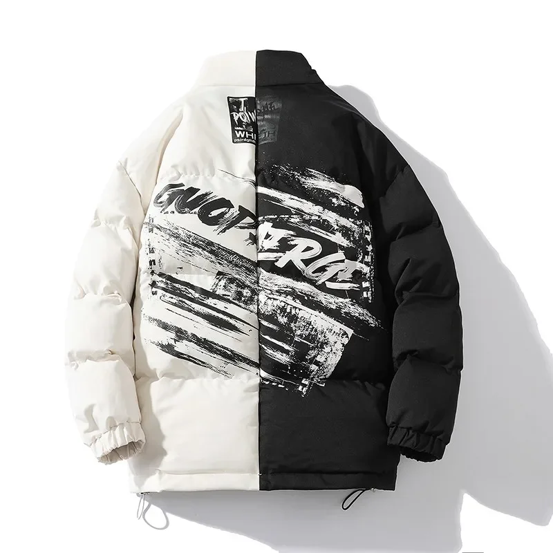 معطف سترات مبطن بألوان متعددة من Streetwear للرجال مطبوع عليه جرافيتي كاجوال سميك ودافئ للكلية للرجال
