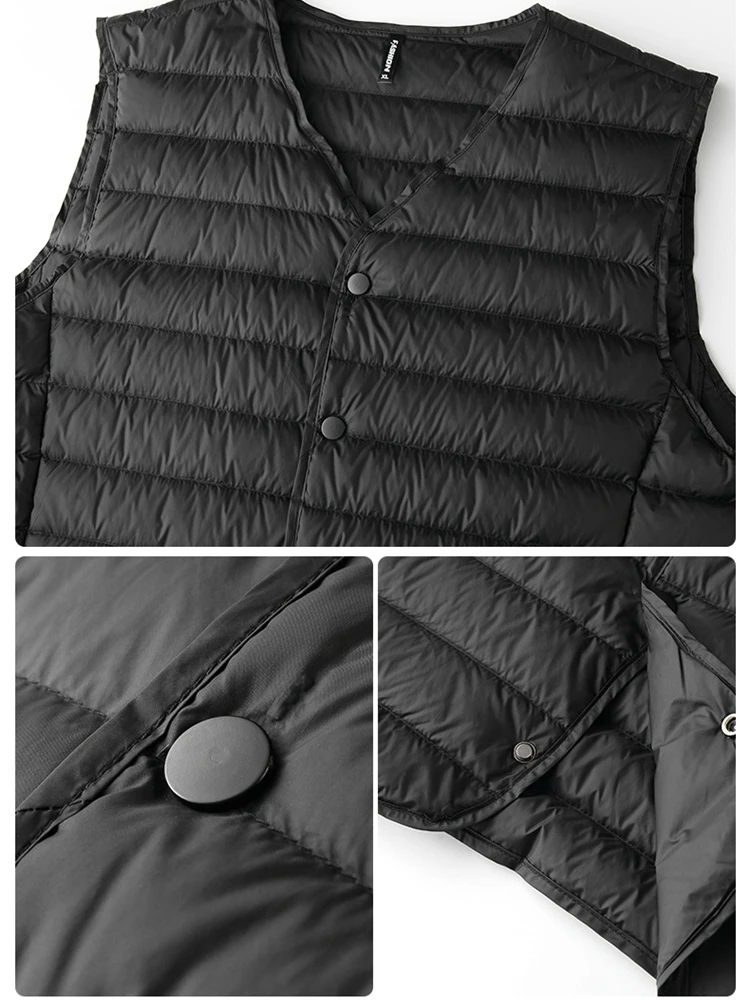 Chaleco con cuello en V para hombre, chaqueta ligera sin mangas con relleno de plumón de pato blanco 2023, abrigo cálido de talla grande 8xl, novedad de invierno 80%