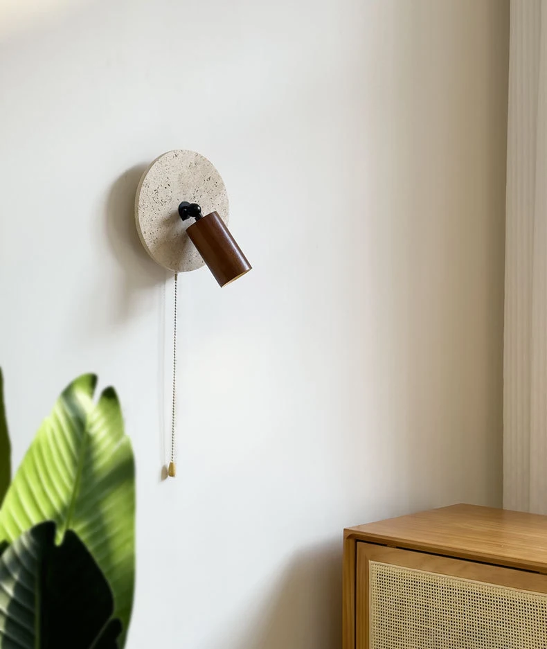 Natural Stone Wood Wall Lamp With Switch Sconce