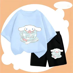 Sanrio Kids T-Shirt Shorts 2Pc/Sets Anime Kuromi Cinnamorol Cartoon Toddler Baby Boys Girl Clothes Tracksuit Sportswear Casual