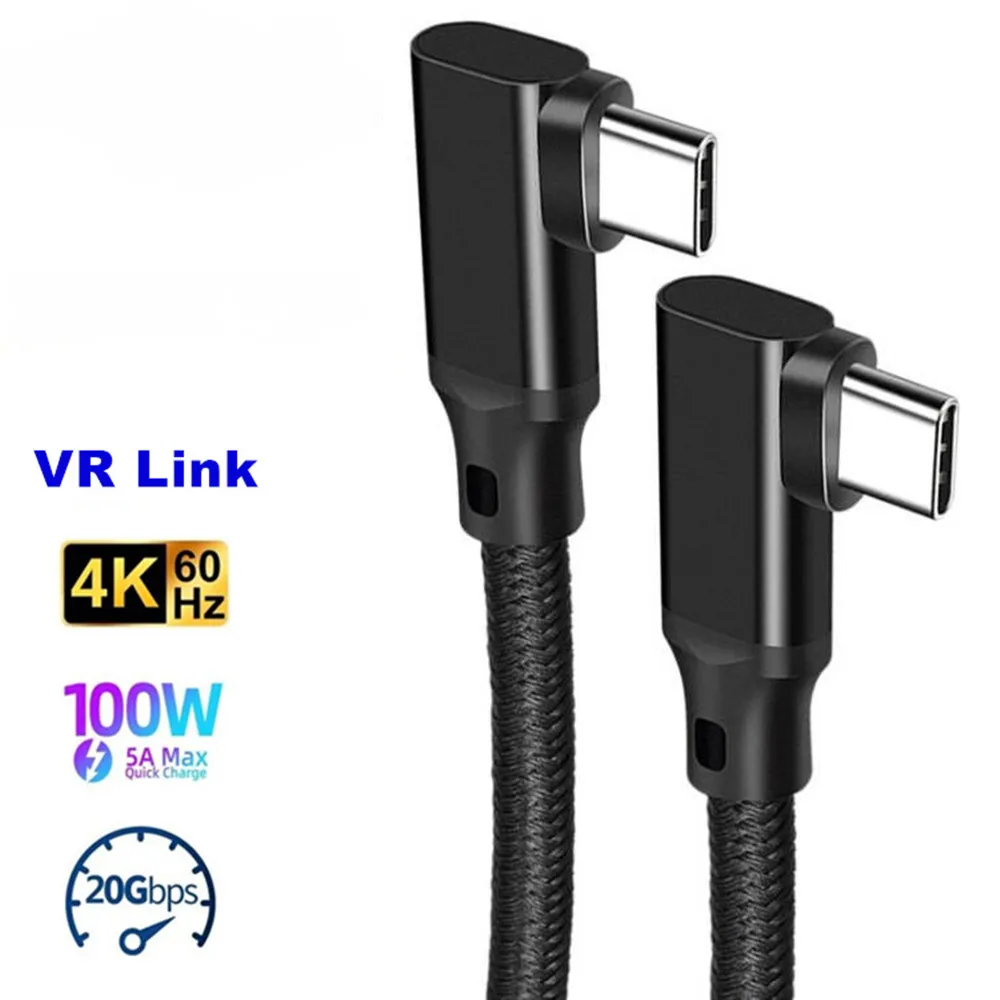 Cable de datos USB 3,2 Gen2 para Macbook Pro Quest2, Cable de codo de 20Gbps, VR Link, USB C a tipo C, 4K, vídeo, 5A, 100W, ángulo de 90 grados