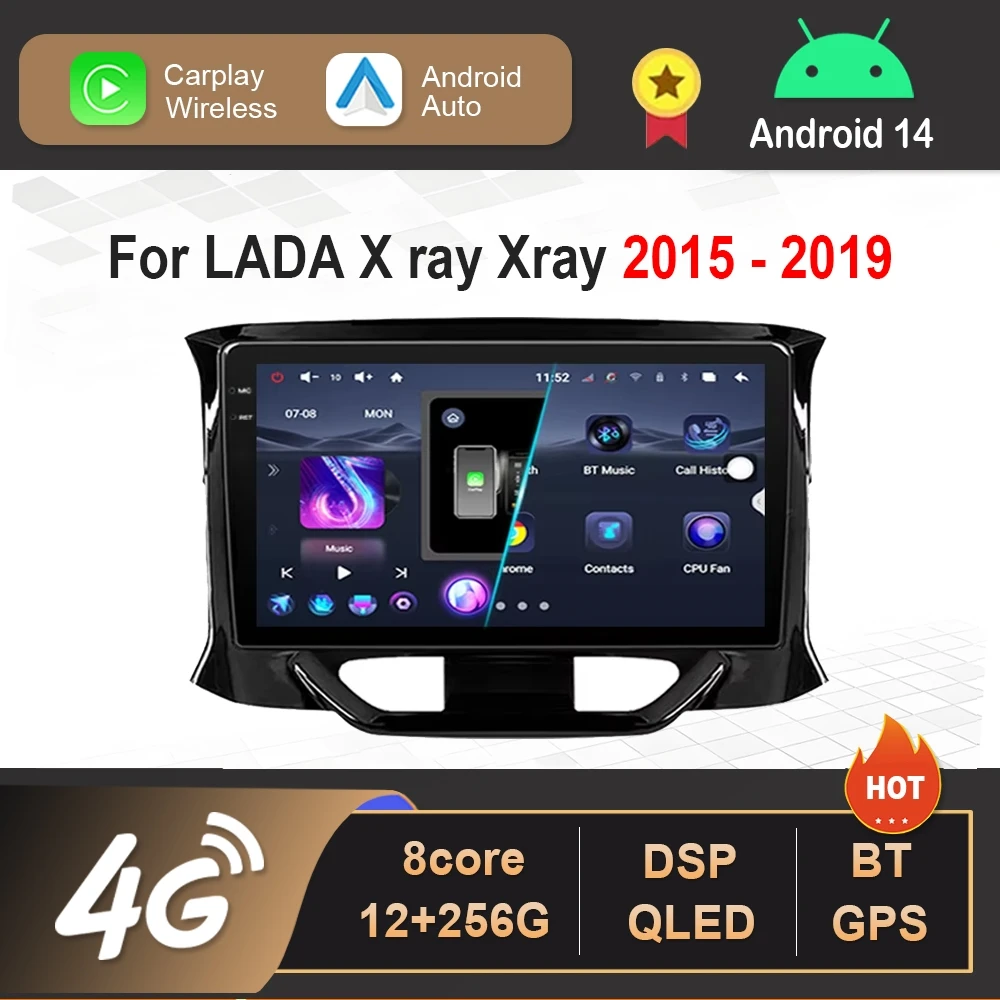 Android 14 Автомобильный видеорадио Мультимедийный плеер для LADA X ray Xray 2015-2019 GPS-навигация 4G WiFi 360 Камера HD Сенсорный экран