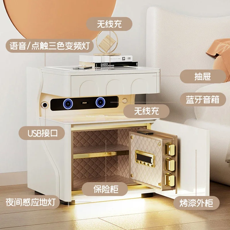 Home Anti-theft Bedside Table, Wireless Charging, Voice Controlled Light, Fingerprint Lock, Remote Monitoring Safe