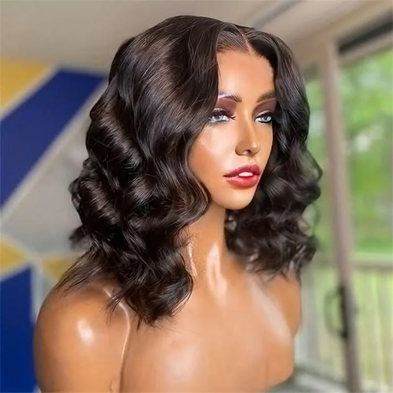 Soft Short Bob Glueless 180 Density  Black Deep Wave Deep Lace Front Wig For Women BabyHair Preplucked Heat Resistant Daily