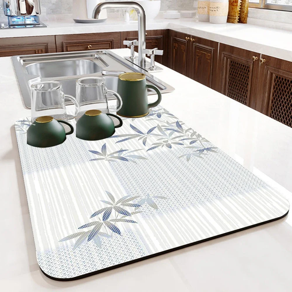 Tableware Drying Mat Soft Drain Pad Non-slip Super Absorbent Wear-resistant Coffee Machine Mat Kitchen Table Courtyard Decor