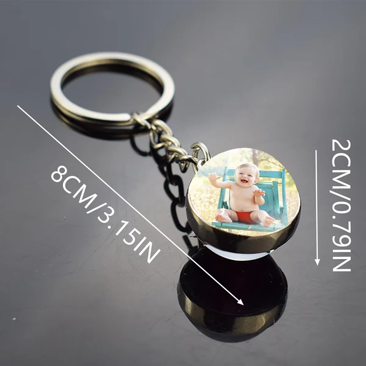 Luminous Personalized Customized Image Text Double Sided Spherical Keychain
