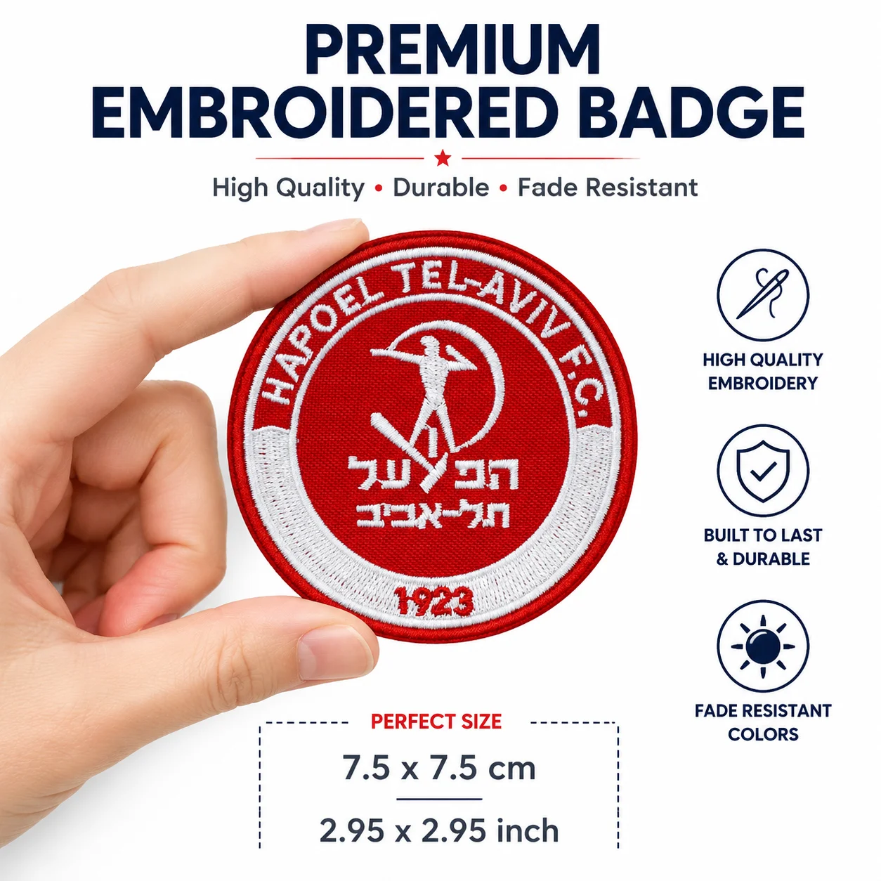 Embroidered Patch הפועל תל אביב Football Athletic Morale Badge Hook and Loop for Clothes Backpacks Hats & Everything