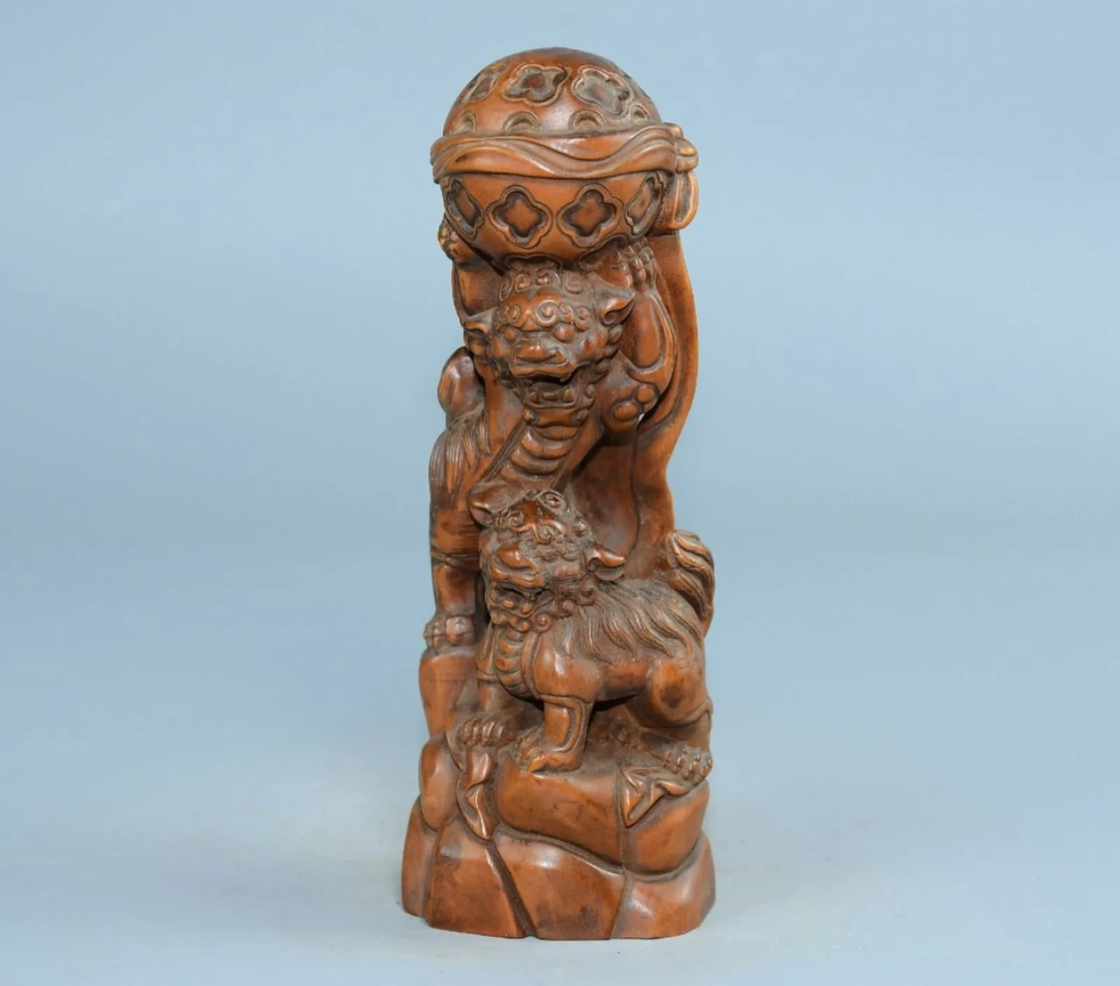 Wooden Statues For Home Decor Chinese Foo Dog Playing Ball Statue Decorative