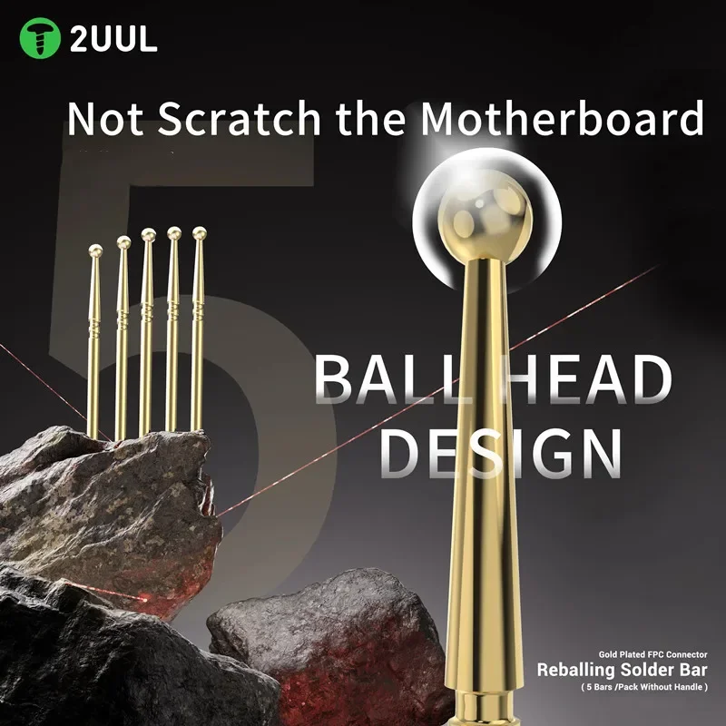 2UUL SC96 5 Bars/Pack Gold Plated Tin Dragging Needle Head without Handle Quick Tin Suction FPC Connector Reballing Solder Bar