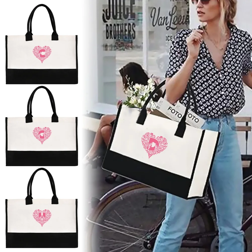 

Tote Shopping Bag Fashion Shoulder Bag Portable Beach Bags Love Pattern Lightweigh Grocery Storage Travel Essential