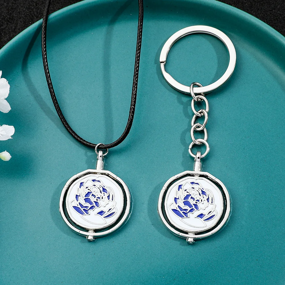 Jinx Arcaine الأزرق روز سلاسل المفاتيح تدوير غامض قلادة مسحوق أنيمي قلادة خمر نموذج بندقية Keyrings موضة ارتداء #3