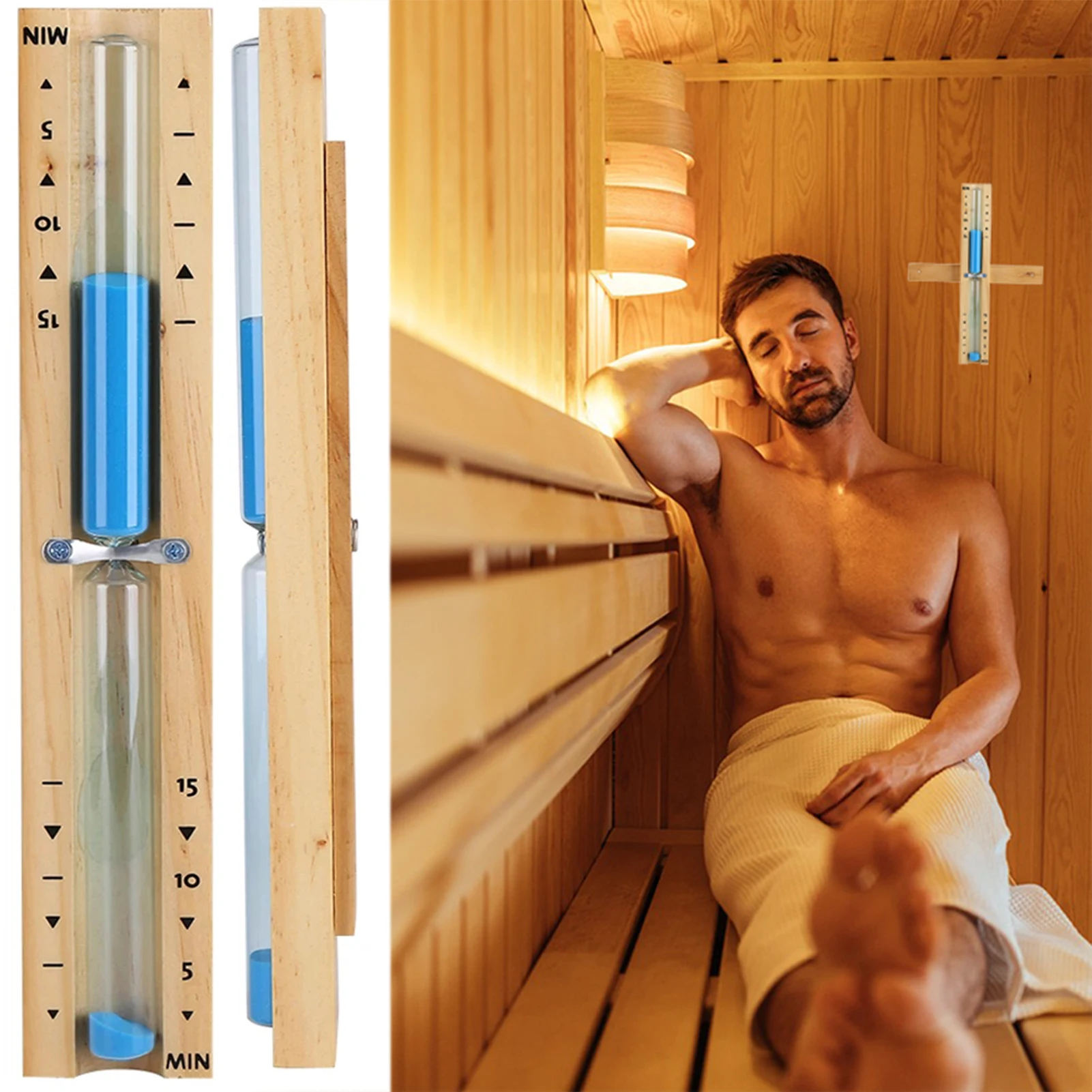 15 Minutes Bathroom Kitchen Hourglass Wooden Rotating Timer Sauna Timer Wall Mounted Explosion-Proof Glass Hourglass Ornament
