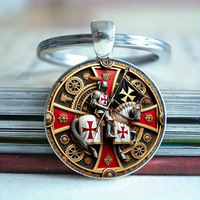 keychain templar Knights Templar Vintage Metal Key Chains New Design Horse Shield Sword Theme Picture Glass Dome Jewelry