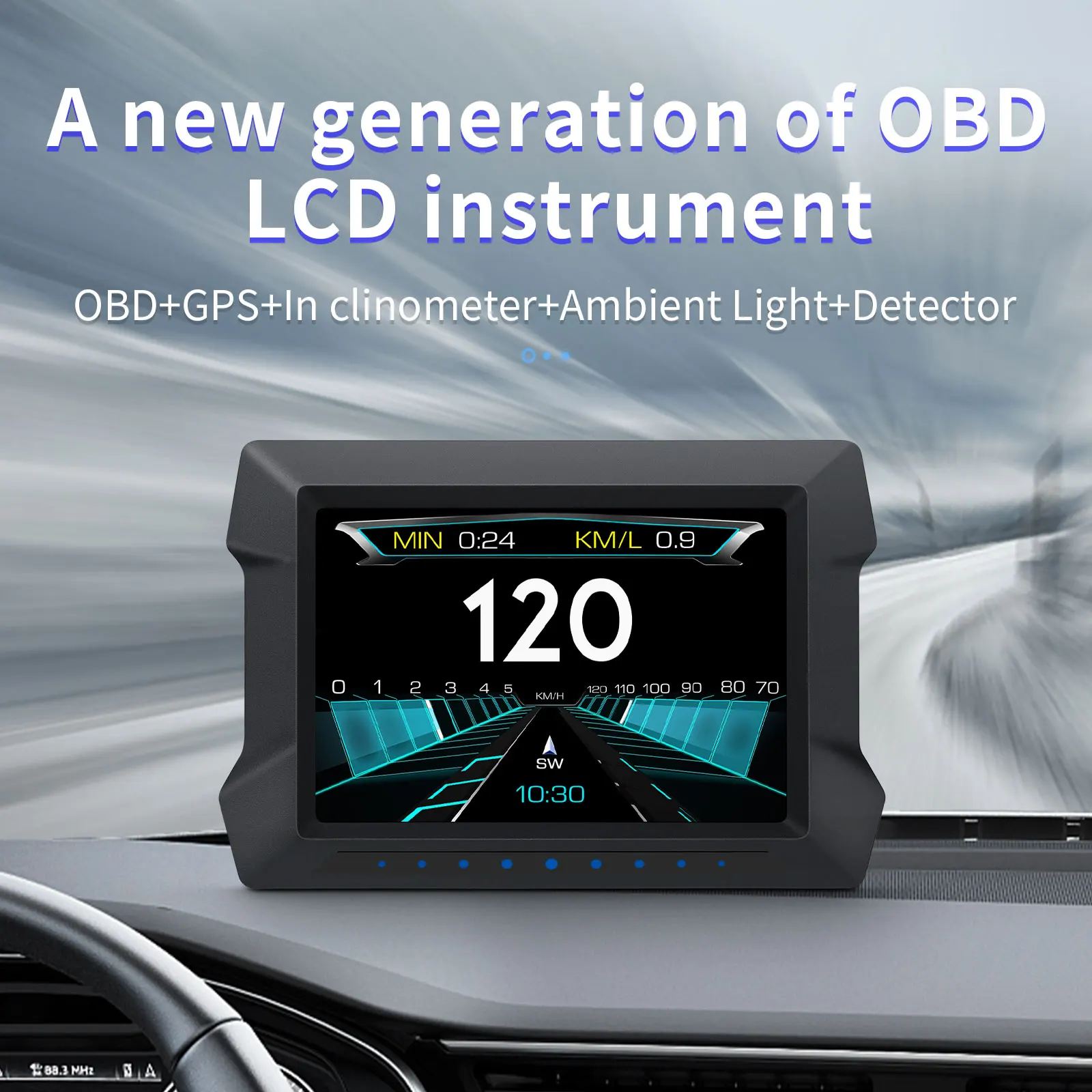 P22 OBD2 GPS Car Electronics Head Up Display Speedometer Slope Tilt Meter With Overspeed Low Voltage Alarm Oil Water Temp RPM