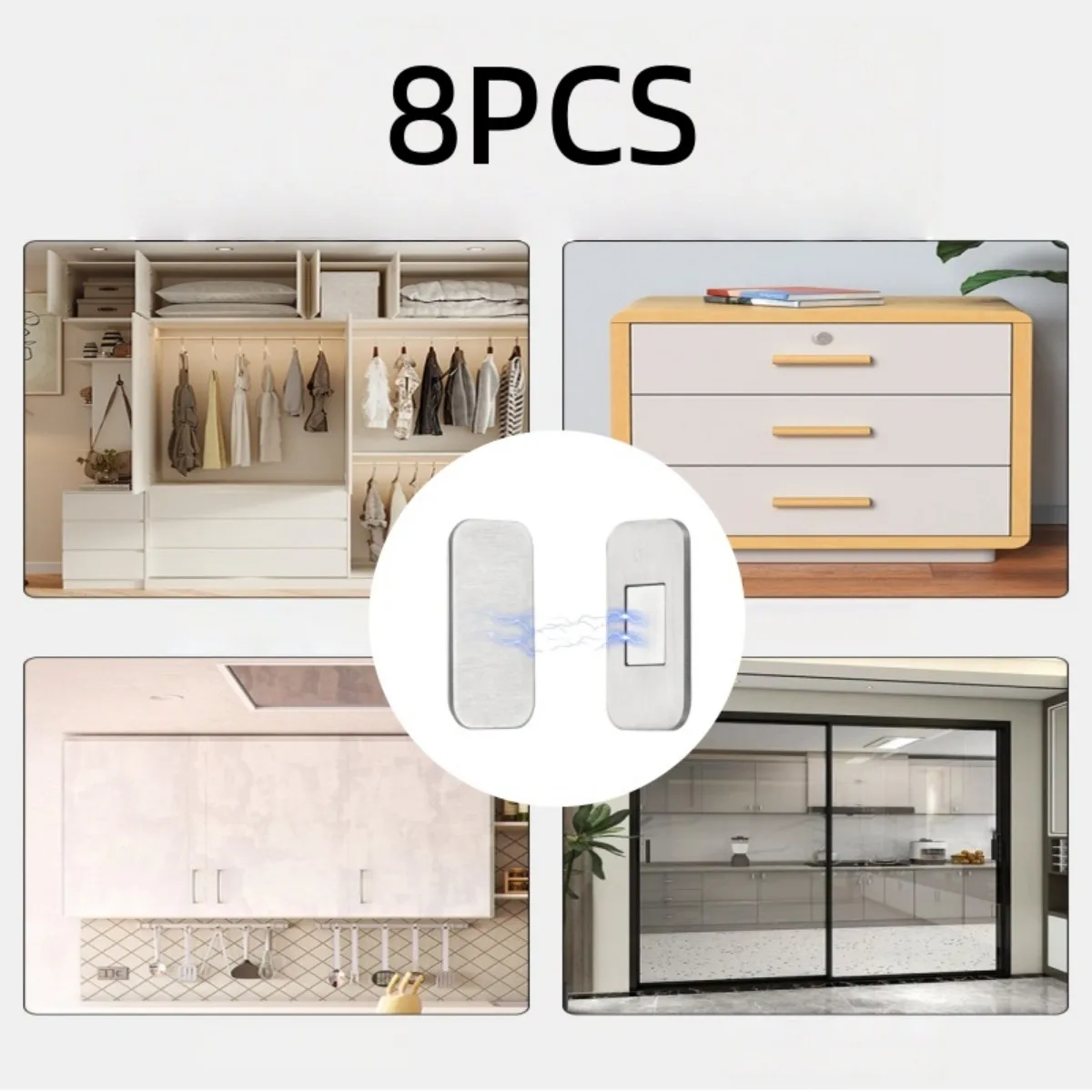 2 Sets (8 pcs) Ultra-Thin Cabinet Door Magnetic Tape, No Drilling Required, Suitable for Kitchen Cabinets, Wardrobes, and Drawer