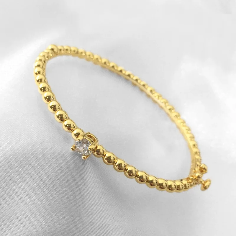 

Real 18k Gold Plated Elegant Bangle Smooth Surface Round Beads Bracelet Women's Luxury Jewelry Birthday Gift