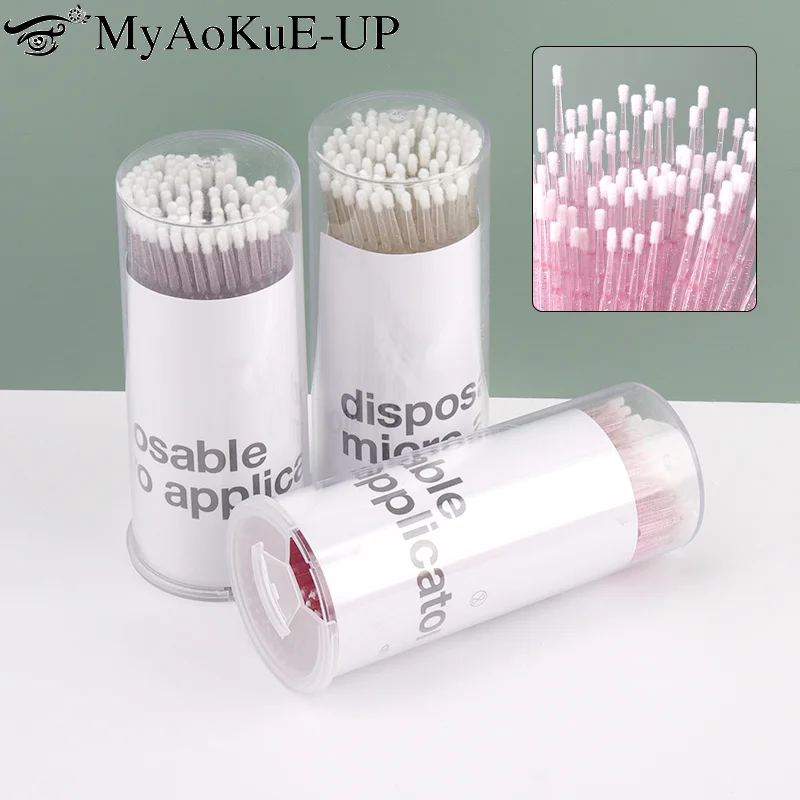 100Pcs Disposable Crystal Cotton Swab Eyelash Extension Micro Brush Clean Cotton Bud Applicator Lash Lifting Makeup Tools