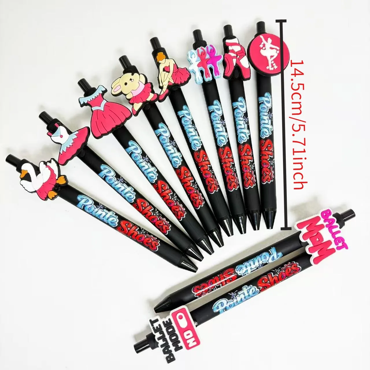 ปากกาลูกลื่นธีมบัลเลต์สีดำ 10/15 ชิ้น ดีไซน์สร้างสรรค์ ตัวด้ามสีดำ หมึกแห้งเร็ว เหมาะสำหรับนักเรียน ใช้เขียนเป็นของขวัญ