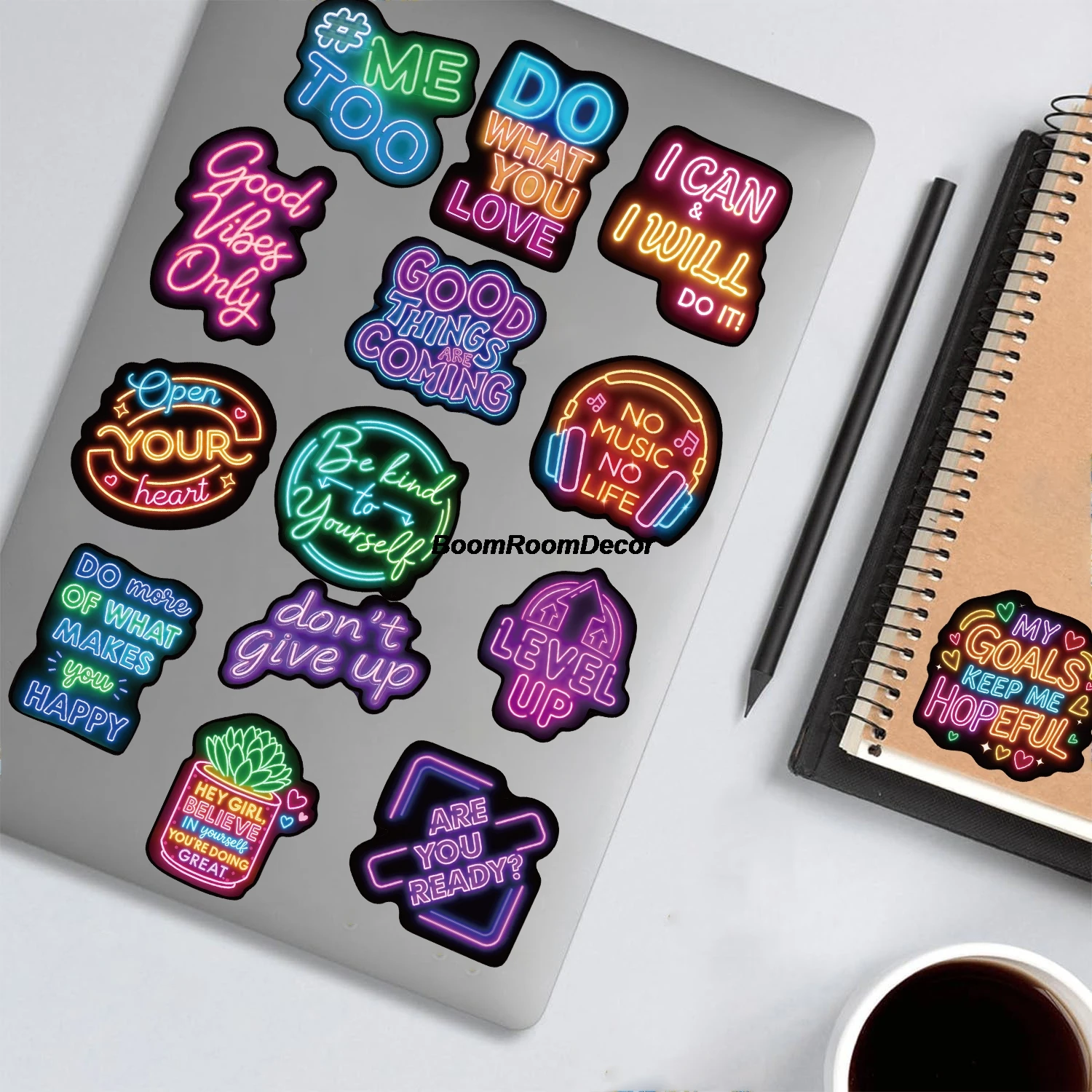 50PCS Positive Affirmation Quote Neon Sticker Motorcycle Home Decoration Living Room Stationery Skateboard Cartoon Wall Painting