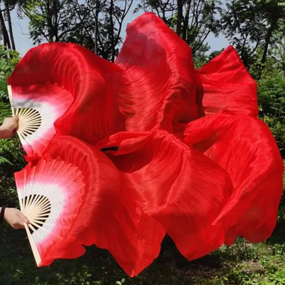 Classical Dance Long Silk Fan Chinese Style Large Red Gradient Long Fan Dance Performance Fan Elongated Rose Red Dance Fan