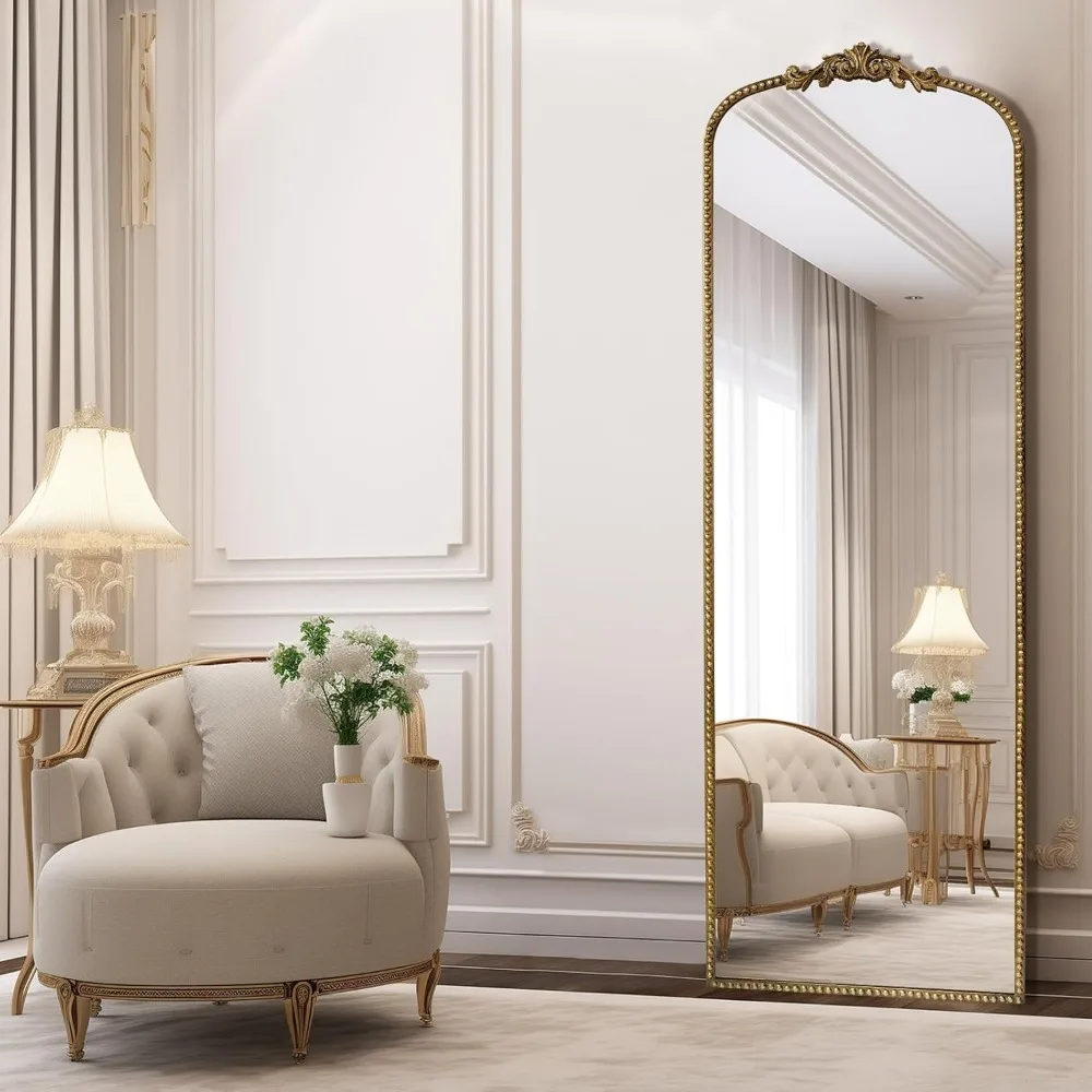 Vintage Gold Floor Mirror - 65''x22'' Full Length Tempered Glass Standing or Wall-Mounted Body Mirror