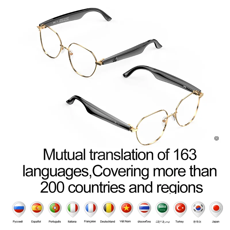

Smart Glasses 163 Online Language Free AI Automatic Dialogue Translation Bluetooth Glasses with Speaker, Sports UV Protection