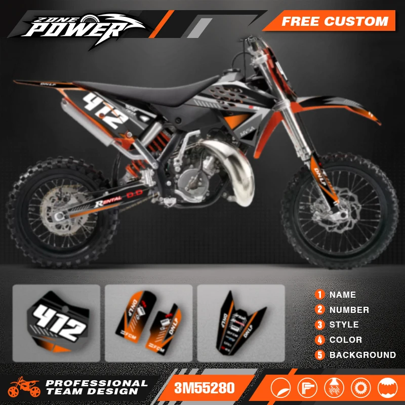 

Powerzone Motorcycle Fairing Graphics Decals Stickers Kits for KTM SX65 SX 65 2009-2015 Number Name Background Custom