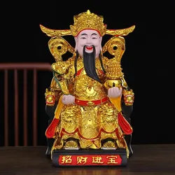 1PCS Resin Fiberglass Gold-plated Painted God of Wealth Home Decoration Featuring Feng Shui Figures for Worship