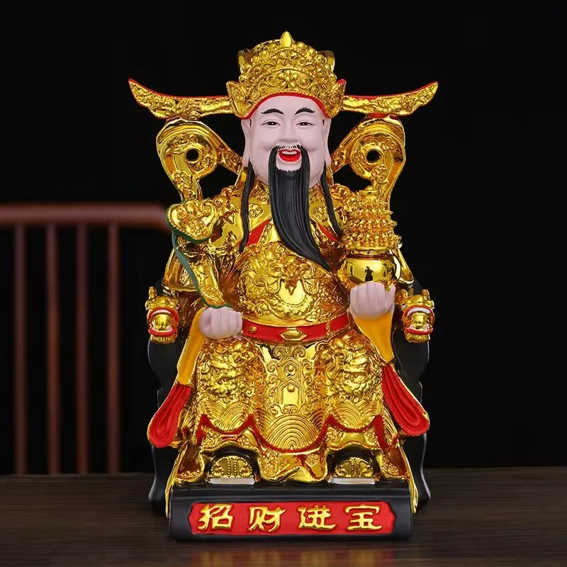 1PCS resin fiberglass gold-plated painted God of Wealth home decoration featuring Feng Shui figures for worship