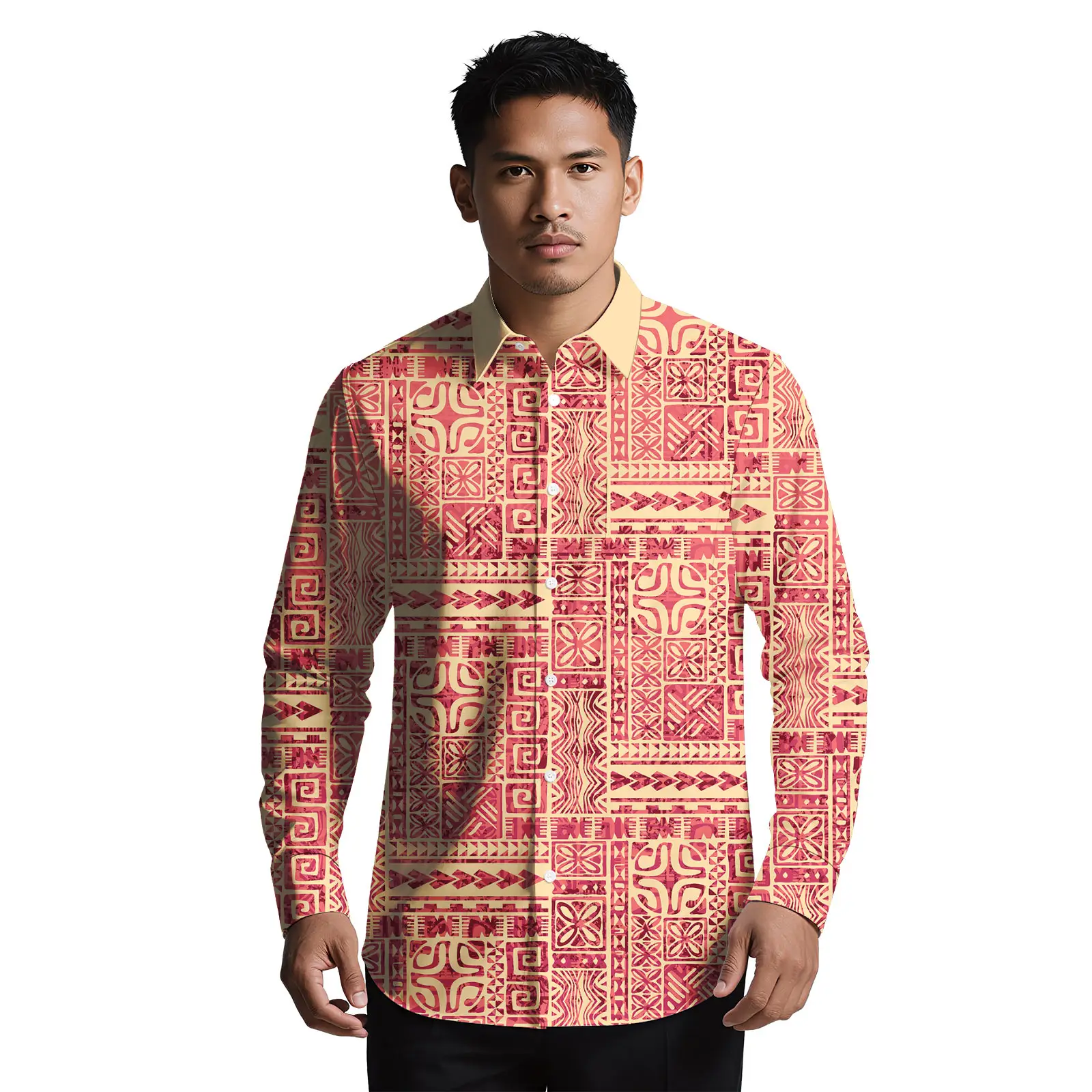 عيد الميلاد صور مخصصة البولينيزية القبلية تصميم الرجال زر تي شيرت ساموا الوشم تصميم ملابس للرجال قمصان هاواي ألوها #3