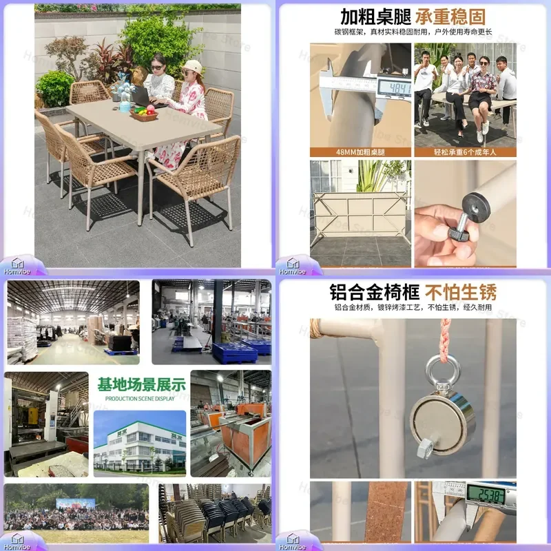 Nordic Outdoor Rattan Chair Set High End Carbon Steel Table and Chairs Simple Casual Patio Garden Furniture Courtyard Dining