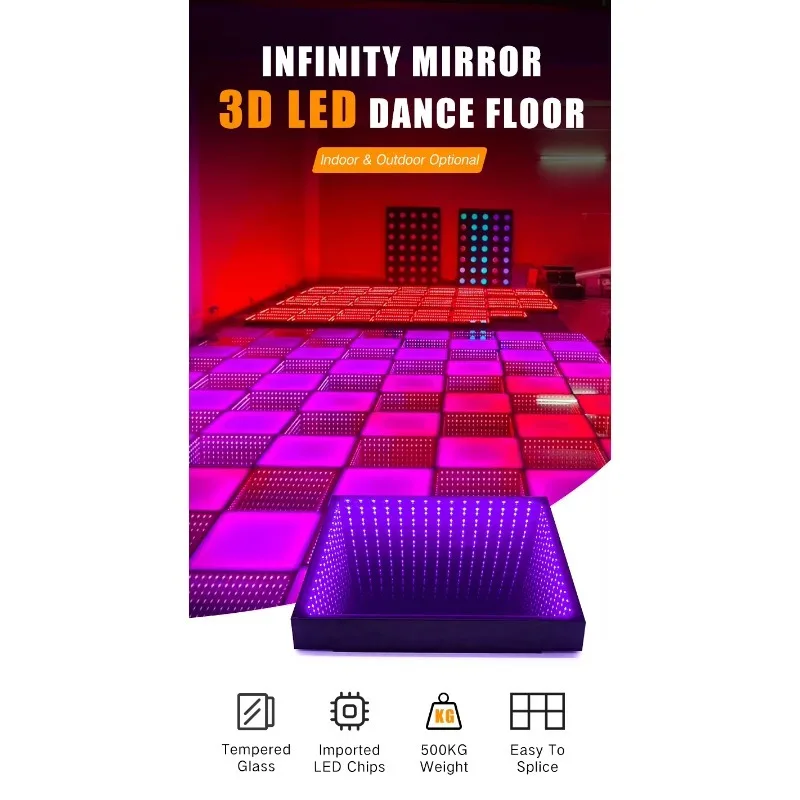 Latest Disco Stage Lighting Tempered Glass 3D Portable Interactive Mirror Dance Floor for Runway Wedding Disco Party