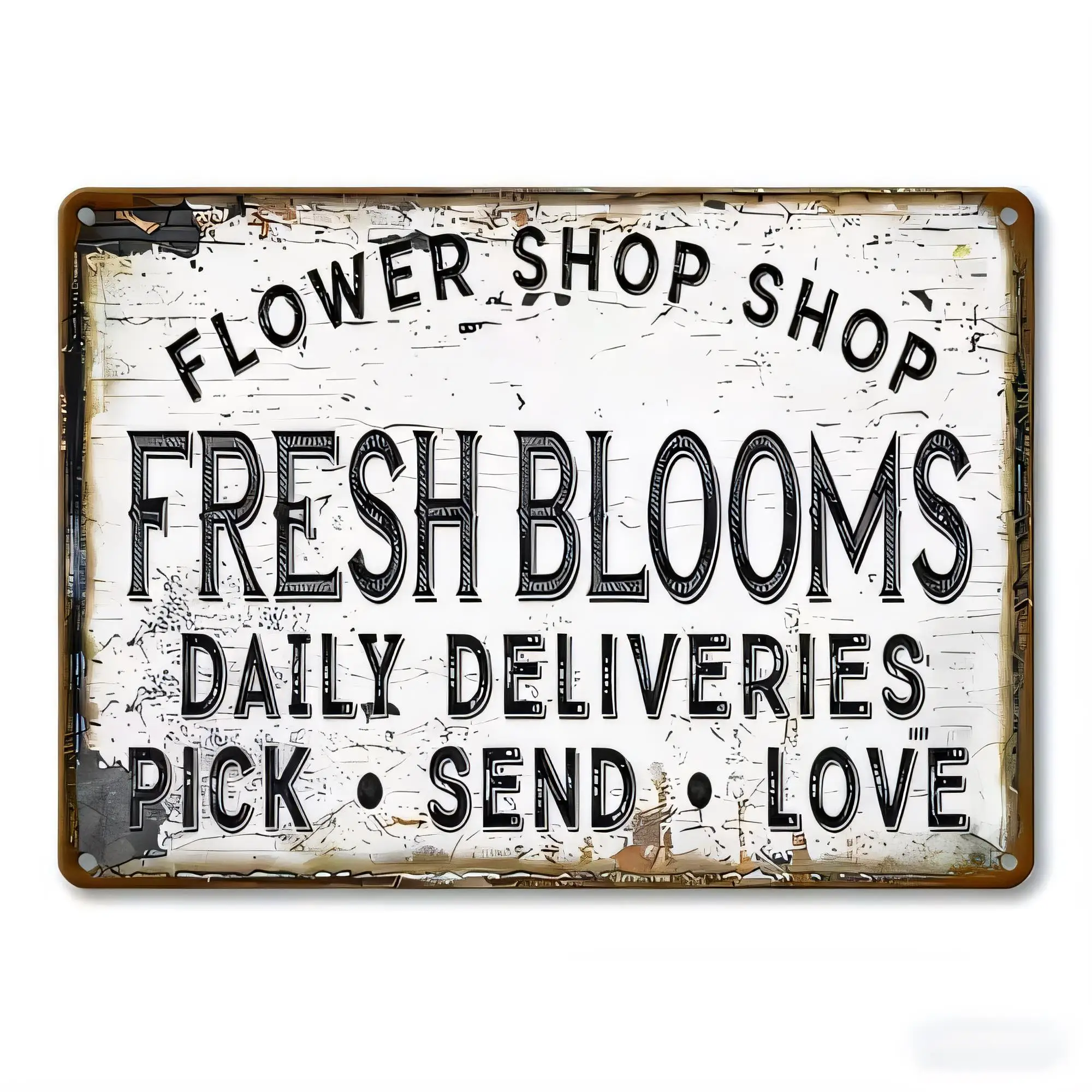 Tin Sign Flower Shop Fresh Blooms Daily Deliveries Pick Send Love Vintage Metal Poster for Wall Decor, Rustic Farmhouse Cottage