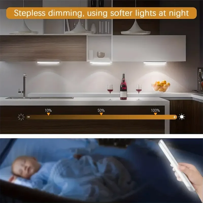 Tira de luz con detección de carga USB inteligente, luz de atenuación ultrafina, 1 piezas, armario de cocina, vitrina